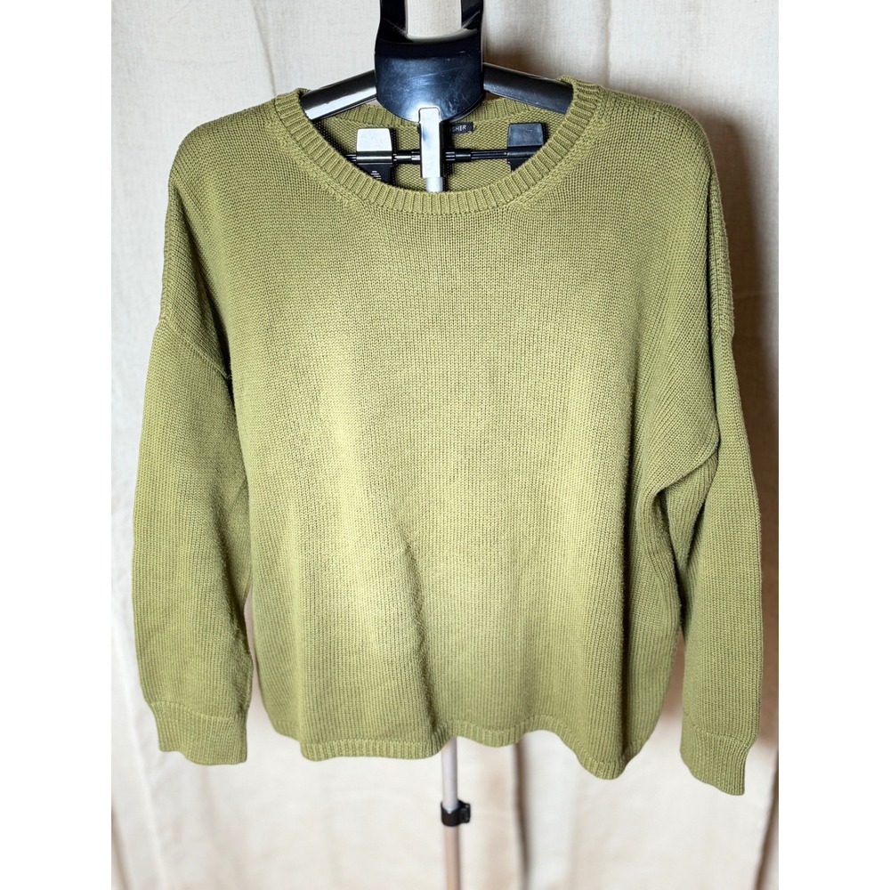 Eileen Fisher Organic Cotton Sweater Women's XL Olive Green Oversized Boxy